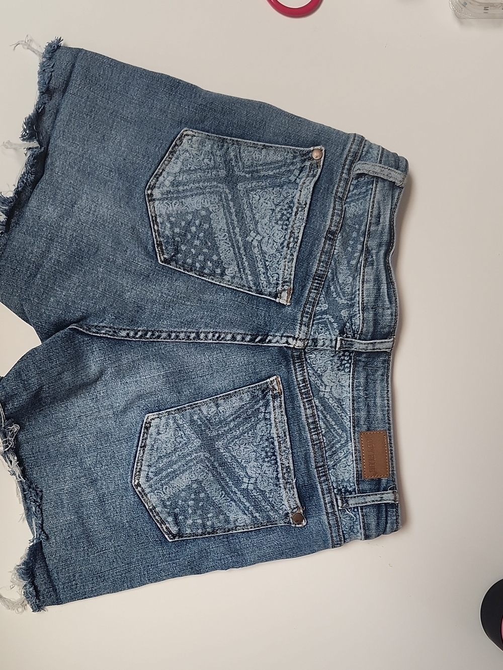 Women's Blue Denim Cutoff Shorts - Patterned Back Pockets